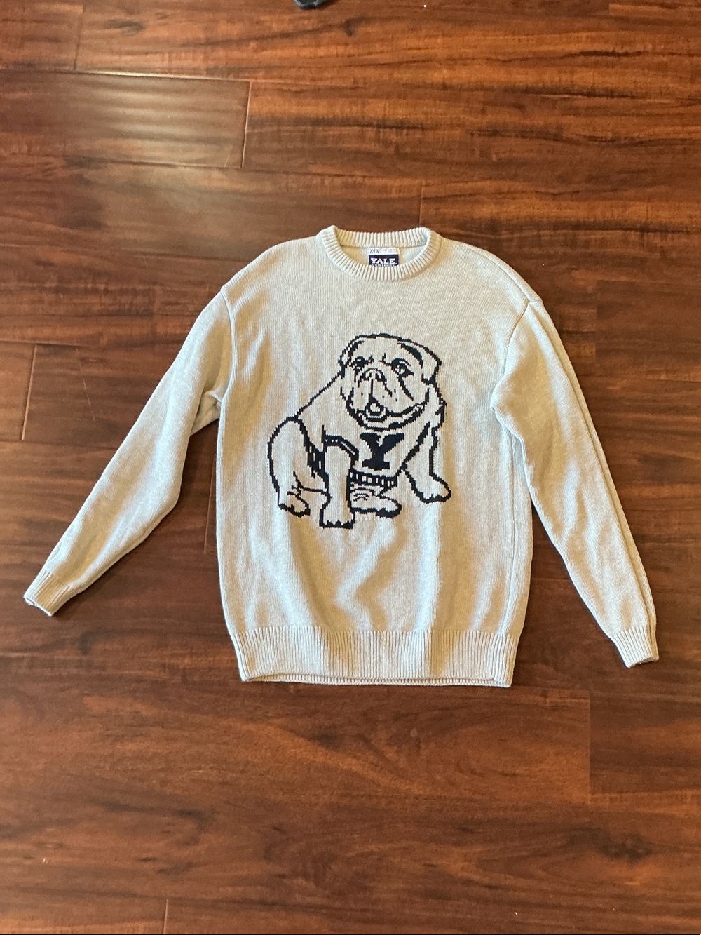Zara Yale Gray Crewneck Sweater with Bulldog Graphic in Navy - Unisex
